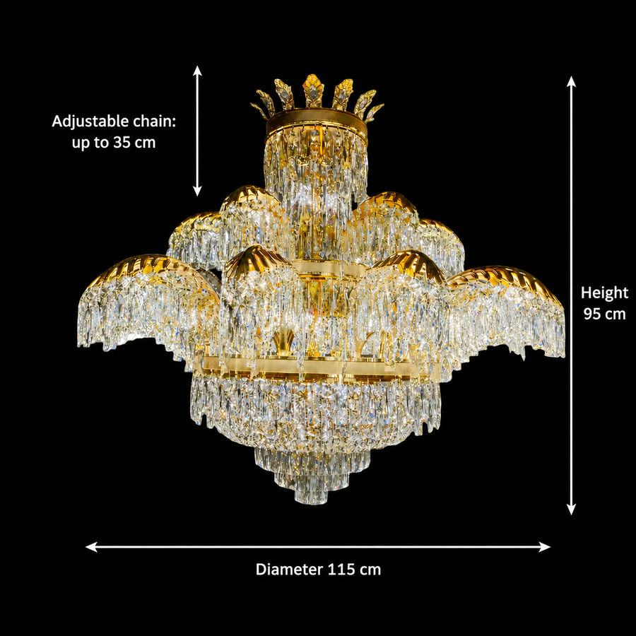 Żyrandol kryształowy PALACE Supremo 29xG9, śr.115cm, błyszczące złoto, regulowana wysokość, metalowe i kryształowe żyrandole kryształowe Domyślny tytuł Alessandro Design