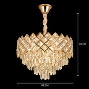 Żyrandol Kryształowy VECTORIA Elegance 8xE14, średnica 48cm, złoty, regulowana wysokość, metal i kryształ