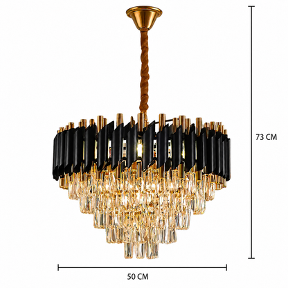 Żyrandol Kryształowy VERSAILLES Eleganza 8x E14, średnica 50cm, Czarny, Błyszczące Złoto, Regulowana Wysokość