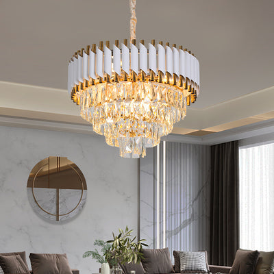 Żyrandol Kryształowy VERSAILLES Magno 8x E14, średnica 60cm, Błyszczące Złoto i Biel, Regulowana Wysokość