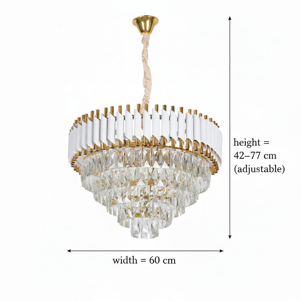 Candelabru Cristal VERSAILLES Magno 8x E14, Diametru 60cm, Auriu Lucios si Alb, Inaltime Reglabila Candelabre Cristal Default Title Alessandro Design