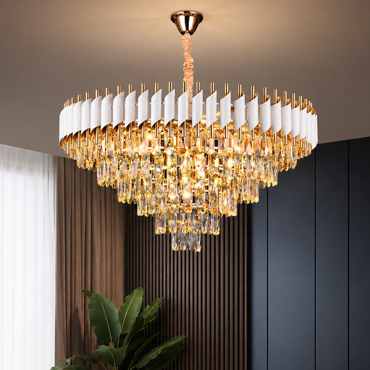 VERSAILLES Supremo Kryształowy Żyrandol 12xE14, Średnica 80cm, Błyszczące Złoto i Biały, Regulowana Wysokość