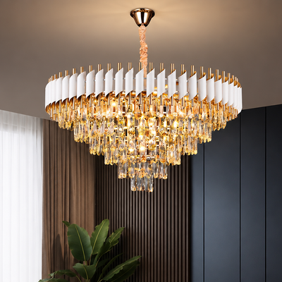 VERSAILLES Supremo Kryształowy Żyrandol 12xE14, Średnica 80cm, Błyszczące Złoto i Biały, Regulowana Wysokość