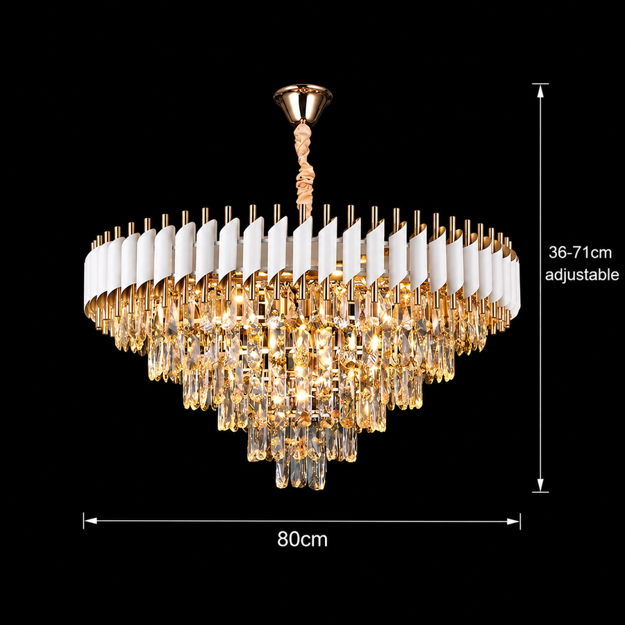 VERSAILLES Supremo Kryształowy Żyrandol 12xE14, Średnica 80cm, Błyszczące Złoto i Biały, Regulowana Wysokość