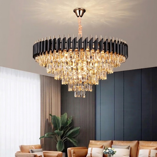 Żyrandol Kryształowy VERSAILLES Supremo 12xE14, średnica 80cm, Złoto i Czarny Połysk, Regulowana Wysokość