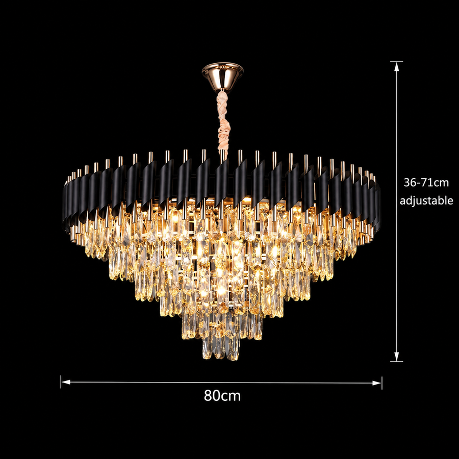 Żyrandol Kryształowy VERSAILLES Supremo 12xE14, średnica 80cm, Złoto i Czarny Połysk, Regulowana Wysokość