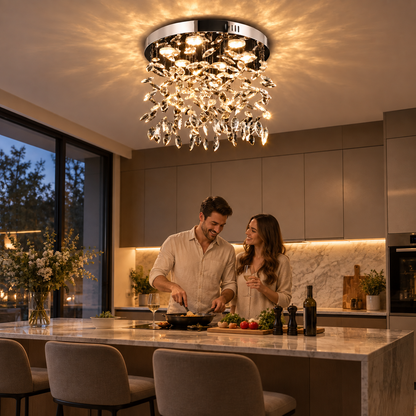 Kryształowy żyrandol LED LLC210/400CH okrągły, 22W, światło chłodne/ciepłe/neutralne, kryształ, błyszczący chrom