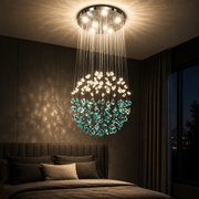 Candelabru LED Cristal OSKEMEN Magno, 56W, Lumina Rece/Calda/Neutra, Metal si Sticla, Verde