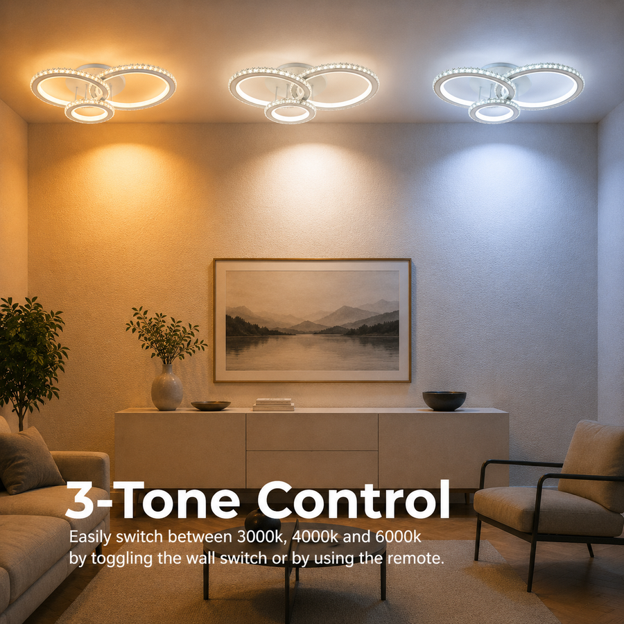 Żyrandol LED z pilotem i kryształem NOVA ROTONDA RGB 75W, 3 koła, światło zimne/ciepłe/neutralne, możliwość przyciemniania, biały