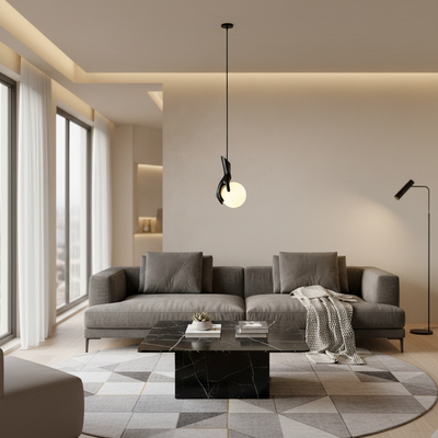 Lustra MANOS, 13x120cm, 1xE27, Sticla si Resina, Negru