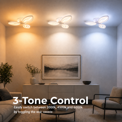 Żyrandol LED z pilotem ORCHID 40W, 3 płatki, światło zimne/ciepłe/neutralne, możliwość przyciemniania, biały