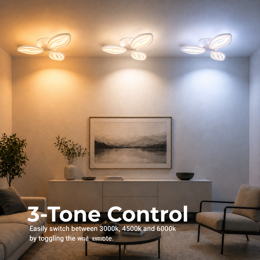 Żyrandol LED z pilotem ORCHID 40W, 3 płatki, światło zimne/ciepłe/neutralne, możliwość przyciemniania, biały