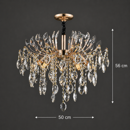 Żyrandol kryształowy PALERMO Eleganza 5xE14, średnica 50cm, złoty