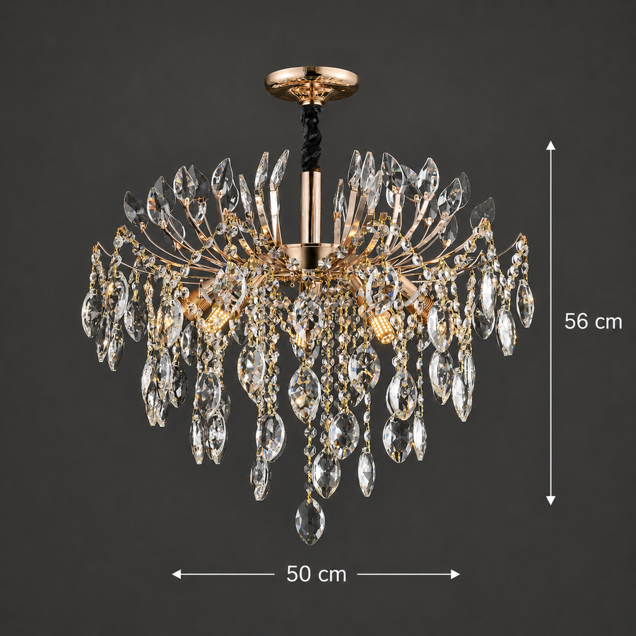 Żyrandol kryształowy PALERMO Eleganza 5xE14, średnica 50cm, złoty