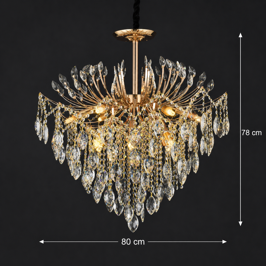 Żyrandol Kryształowy CC9313/12FGD, 12x E14, średnica 50cm, Złoty