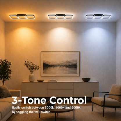 Żyrandol LED VERTEX 34W, 3 Kwadraty, Liniowy, Światło Zimne/Ciepłe/Neutralne, Czarny
