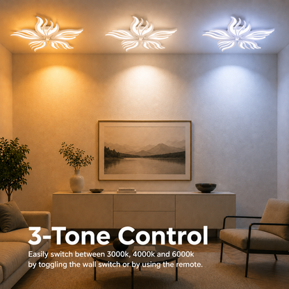 Żyrandol LED z pilotem SAKURA 62W, 5 płatków, światło zimne/ciepłe/neutralne, możliwość przyciemniania, biały