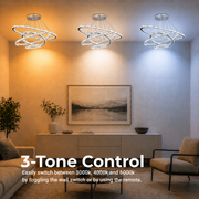 Żyrandol LED Luminous PRISM, kryształ i metal, 210 W, 4 koła, możliwość przyciemniania, światło zimne/ciepłe/neutralne, luksusowe oświetlenie