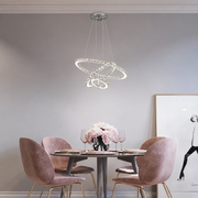 Zawieszany żyrandol LED z pilotem i kryształem PRISM LUMINIS 78,3 W, 3 koła, światło zimne/ciepłe/neutralne, możliwość przyciemniania, srebrny, regulacja wysokości