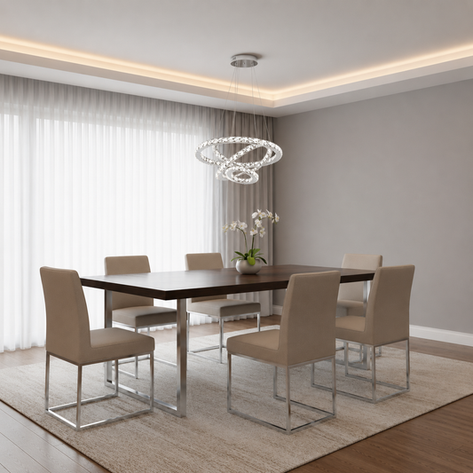 Zawieszany żyrandol LED z pilotem i kryształem PRISM LUMINIS 78,3 W, 3 koła, światło zimne/ciepłe/neutralne, możliwość przyciemniania, srebrny, regulacja wysokości