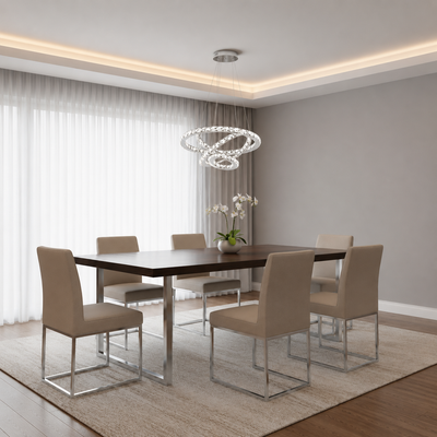 Zawieszany żyrandol LED z pilotem i kryształem PRISM LUMINIS 78,3 W, 3 koła, światło zimne/ciepłe/neutralne, możliwość przyciemniania, srebrny, regulacja wysokości