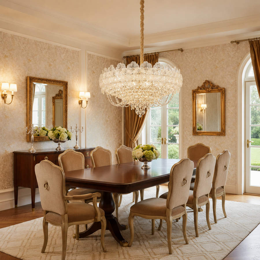 Żyrandol kryształowy CROWN Elegance 9xE14, średnica 50cm, wysokość 41cm, błyszczące złoto, regulowana wysokość, elegancki design Kryształowy żyrandol Domyślny tytuł Alessandro Design