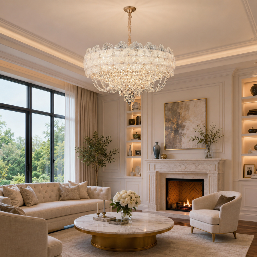 Żyrandol kryształowy CROWN Elegance 9xE14, średnica 50cm, wysokość 41cm, błyszczące złoto, regulowana wysokość, elegancki design Kryształowy żyrandol Domyślny tytuł Alessandro Design
