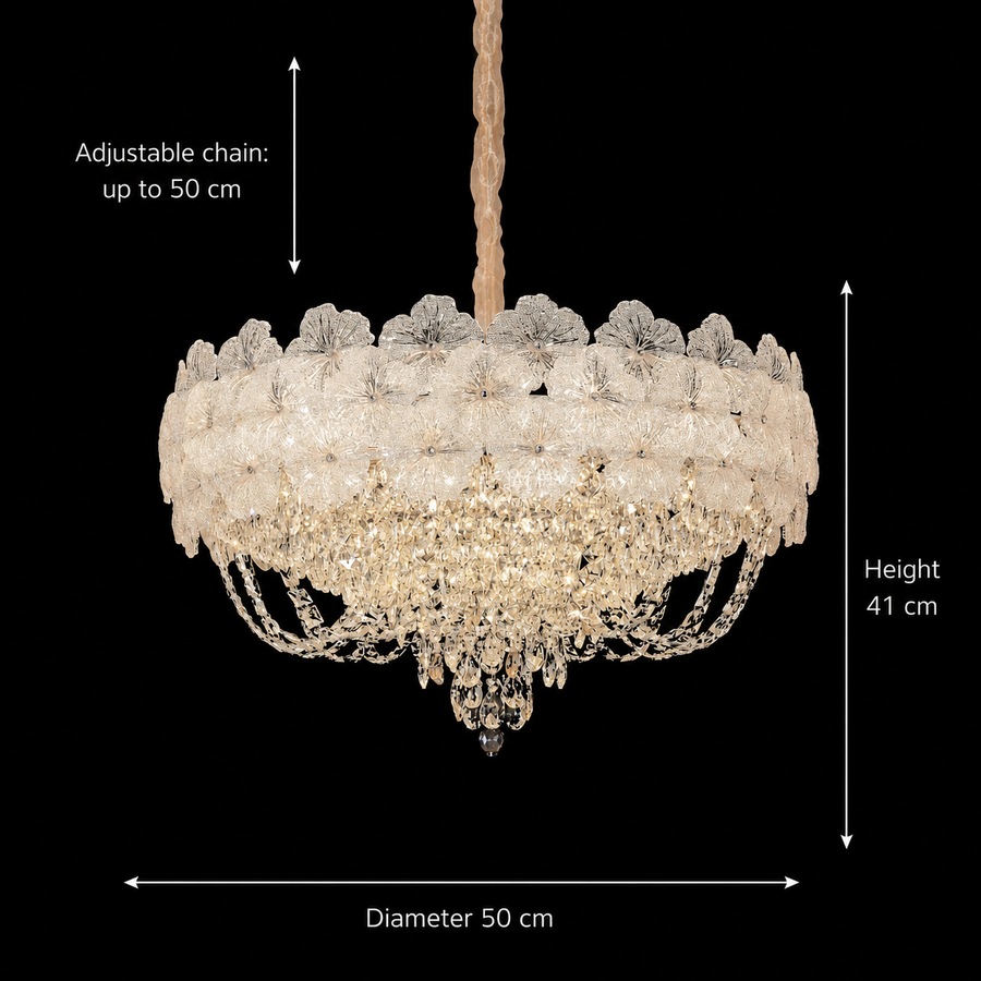 Żyrandol kryształowy CROWN Elegance 9xE14, średnica 50cm, wysokość 41cm, błyszczące złoto, regulowana wysokość, elegancki design Kryształowy żyrandol Domyślny tytuł Alessandro Design