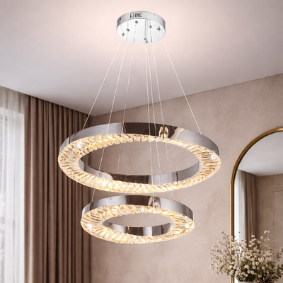 Żyrandol LED CC31212/60X40CH, średnica 40+60 cm, wysokość 120 cm, IP20, światło zimne/neutralne/ciepłe, możliwość przyciemniania, srebrny, kryształ, stal
