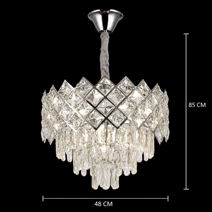 Żyrandol Kryształowy VECTORIA Eleganza 8xE14, średnica 48cm, Błyszczący Chrom, Regulowana Wysokość, Metal i Kryształ