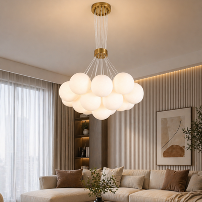 MODERN LOFT Żyrandol Bagliore, Kula, 7xE27, Regulowana Wysokość, Złoty