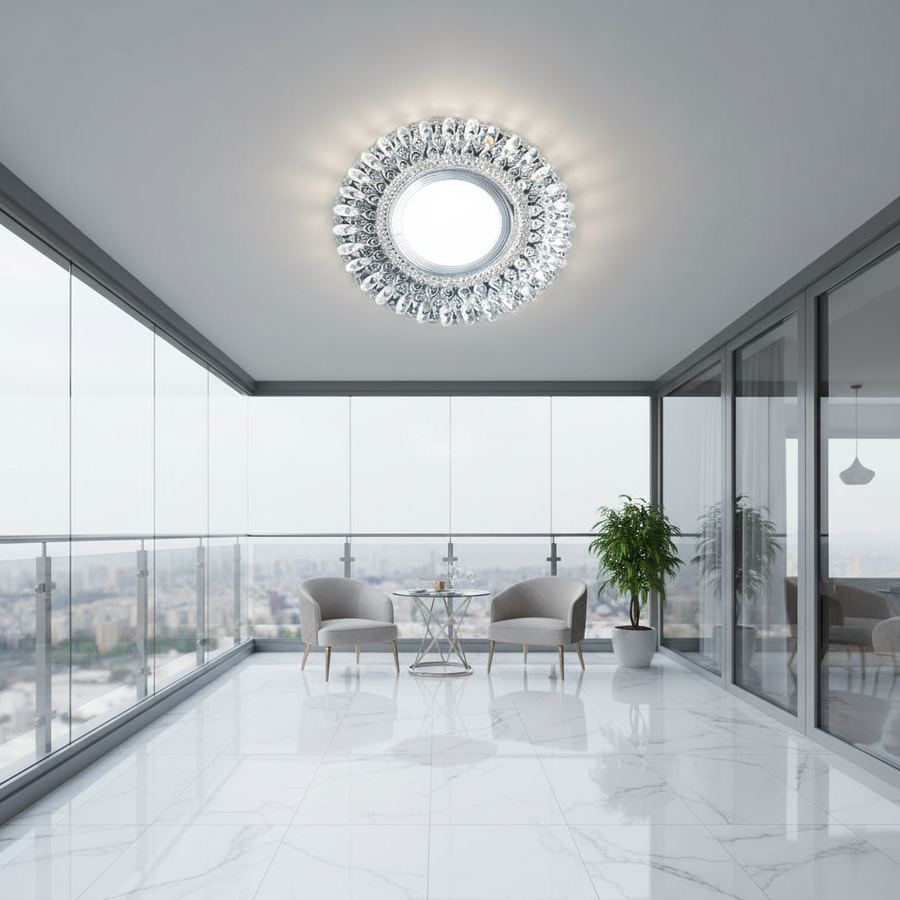 Reflektor LED ORBITA, 5W, Okrągły, Światło Zimne + RGB, Biały, Żywica i Szkło