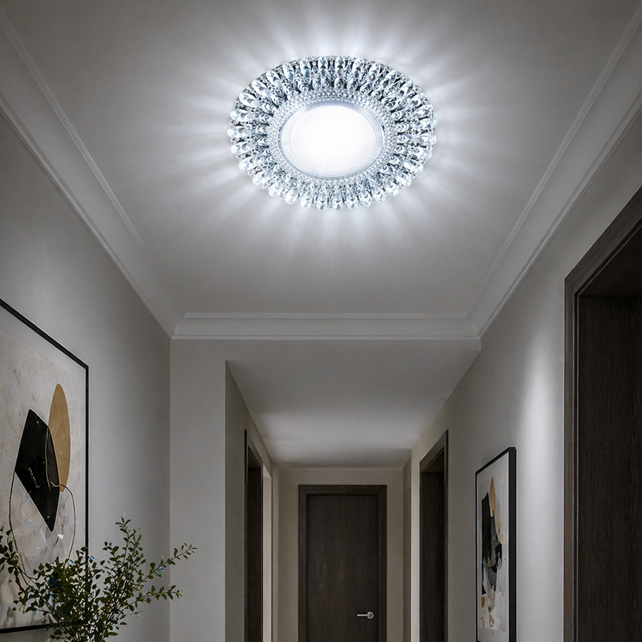 Reflektor LED ORBITA, 5W, Okrągły, Światło Zimne + RGB, Biały, Żywica i Szkło