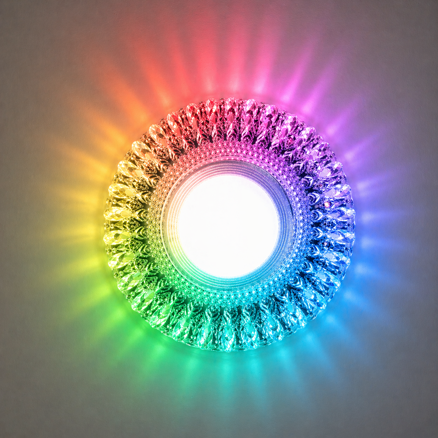 Reflektor LED ORBITA, 5W, Okrągły, Światło Zimne + RGB, Biały, Żywica i Szkło