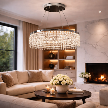 Żyrandol LED CC41003/500CH, średnica 50 cm, wysokość 120 cm, IP20, światło zimne/neutralne/ciepłe, możliwość przyciemniania, srebrny, kryształ, stal