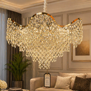 Candelabru Cristal VELOURA Eleganza 9xE14, D50 cm, Auriu, Inaltime Reglabila, Metal si Cristal