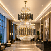 Candelabru Cristal VELIOR Grande 49xE14, D120 cm, Auriu, Inaltime Reglabila, Metal si Cristal