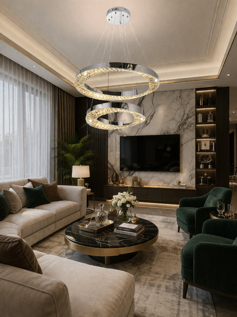 Candelabru LED cu Telecomanda, 196W, HALO Magno, Diametru 40+60 cm, Inaltime 120 cm, IP20, Lumina Rece/Neutra/Calda, Dimabila, Crom, Cristal, Metal Lustre LED cu Telecomanda Default Title Alessandro Design
