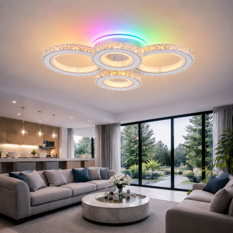 Lustra LED cu telecomanda si cristal NOVA ROTONDA RGB 82W, 4 Cercuri, lumina Rece/Calda/Neutra, Dimabila, Alb Lustre LED cu Telecomanda Default Title Alessandro Design