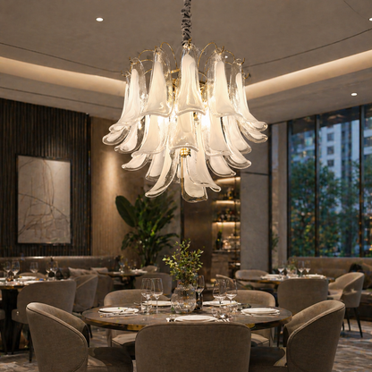 Candelabru Cristal LUMIERE Eleganza 4xE14, D50 cm, Alb, Inaltime Reglabila, Metal si Cristal