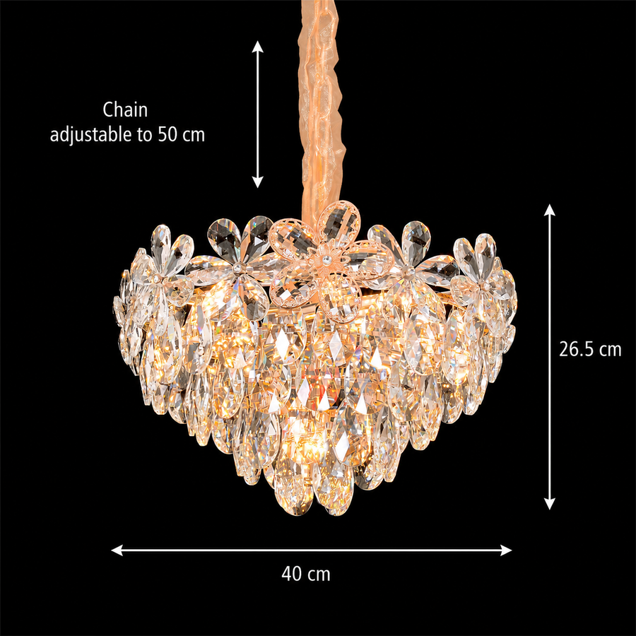 Żyrandol Kryształowy Elegance 7xE27 Średnica 40cm Błyszczące Złoto Regulowana Wysokość Metal i Kryształ