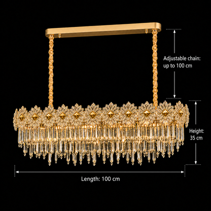 Żyrandol Kryształowy FLEUR Supremo 14xE14, Rozmiar 100x35 cm, Wysokość 35 cm, Błyszczące Złoto, Regulowana Wysokość, Elegancki Design
