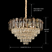 Żyrandol Kryształowy AURUM Petito 3xE14, średnica 30cm, wysokość 28cm, błyszczące złoto, regulowana wysokość, elegancki design