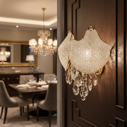 Lampa kryształowa LUXE, 3xE14, średnica 30 cm, wysokość 31 cm, błyszczące złoto, elegancki design kandelabr kryształowy domyślny tytuł Alessandro Design
