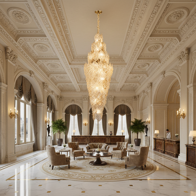 Candelabru Cristal LACE Supremo 26xE14, Diametru 60cm, Inaltime 180cm, Auriu Lucios, Inaltime Reglabila, Design Elegant
