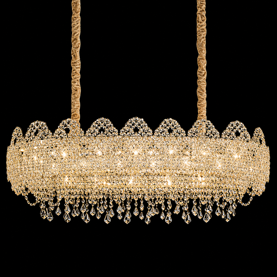 Candelabru Cristal CROWN Supremo 11xE14, Dimensiune 80x30 cm, Inaltime 33 cm, Auriu Lucios, Inaltime Reglabila, Design Elegant