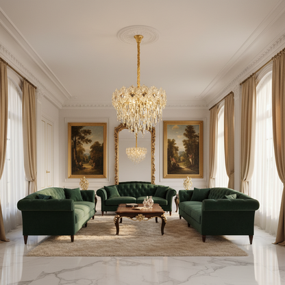 Żyrandol kryształowy FLEUR Eleganza 9xE14, średnica 50cm, wysokość 40cm, błyszczące złoto, regulowana wysokość, elegancki design Kryształowy żyrandol Domyślny tytuł Alessandro Design