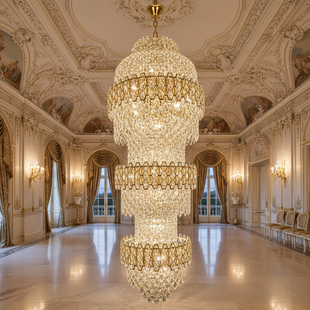 Żyrandol Kryształowy TRIO Magno 49xE14, Średnica 65cm, Wysokość 200cm, Błyszczące Złoto, Regulowana Wysokość, Elegancki Design Żyrandole Kryształowe Domyślny Tytuł Alessandro Design