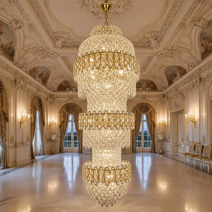Żyrandol Kryształowy TRIO Magno 49xE14, Średnica 65cm, Wysokość 200cm, Błyszczące Złoto, Regulowana Wysokość, Elegancki Design Żyrandole Kryształowe Domyślny Tytuł Alessandro Design