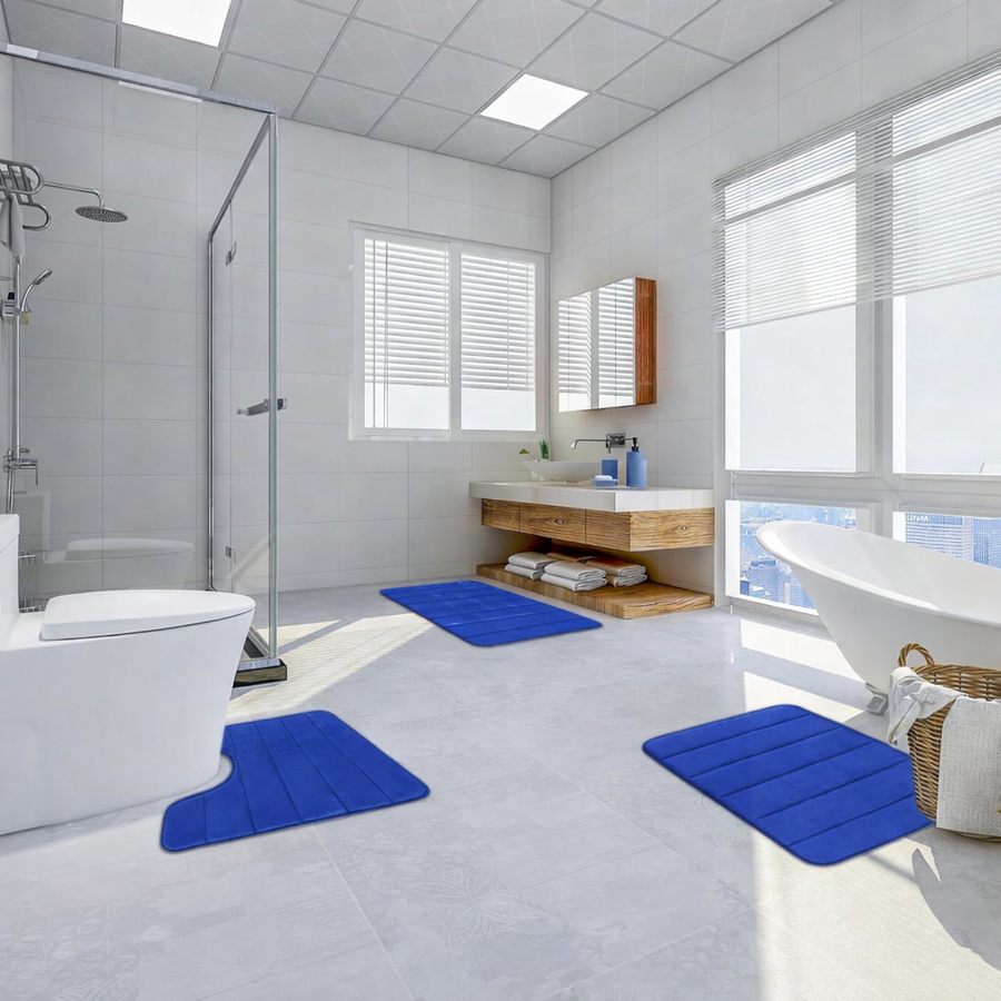 Zestaw 3 mat do kąpieli, 50x40 cm, niebieski, antypoślizgowy